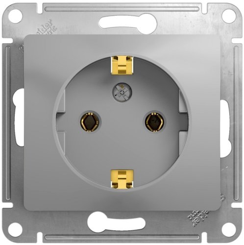 Розетка с заземлением без рамки Systeme Electric Glossa 1-м. алюминий картинка